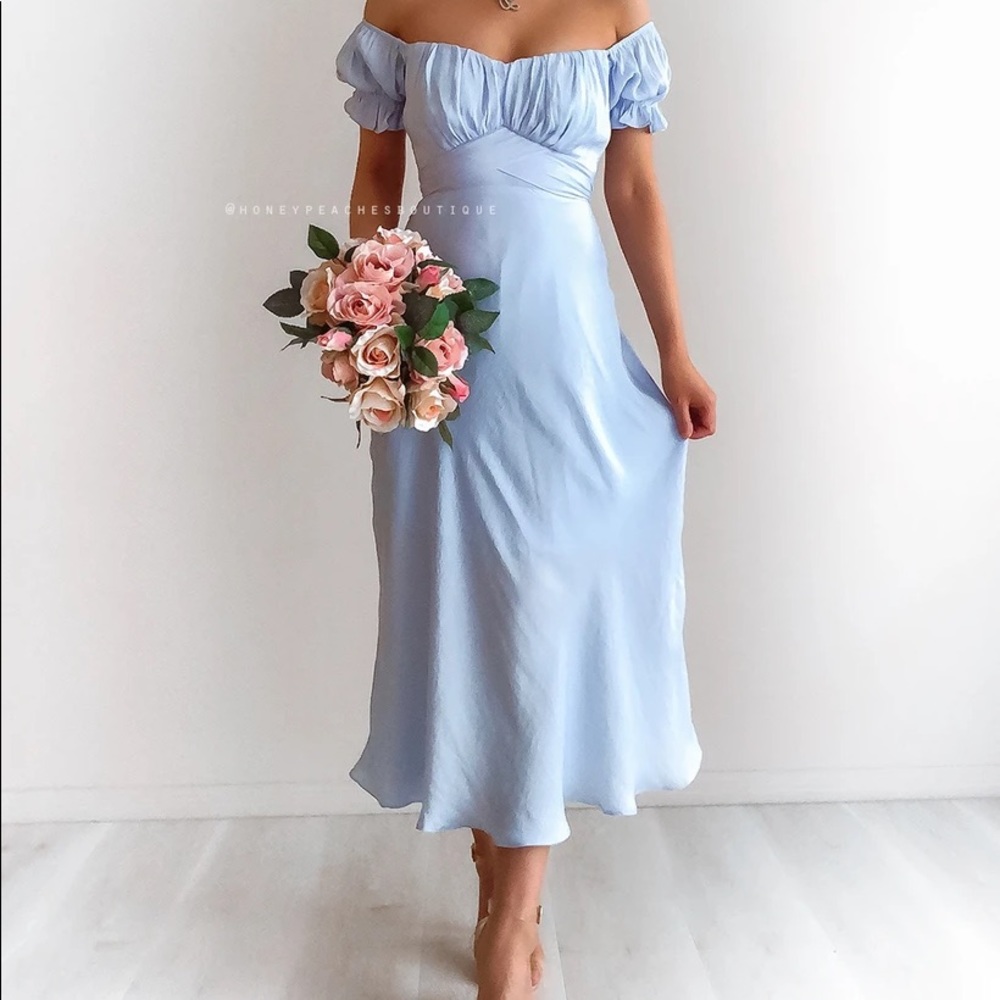Saints + secrets baby blue DINAH MIDI DRESS
